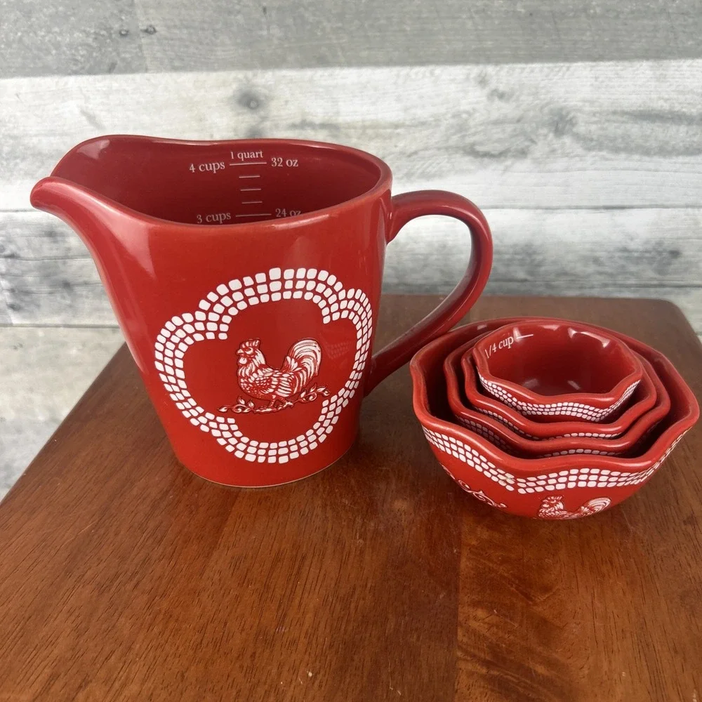 Temp-tations Measuring Cup Set,Nestable Nesting Stacking, Red Doodle Doo